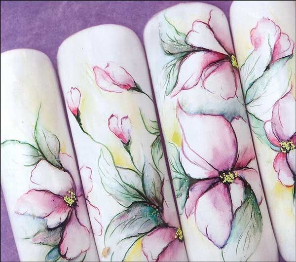 Как нарисовать поэтапные рисунки на ногтях в романтическом стиле?