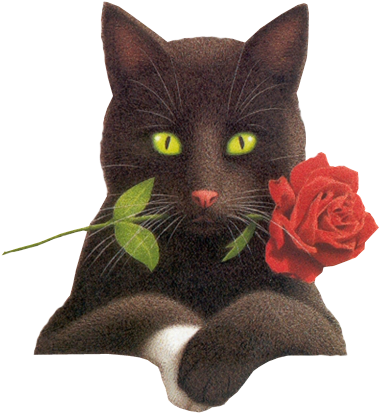 Кот с цветком в зубах