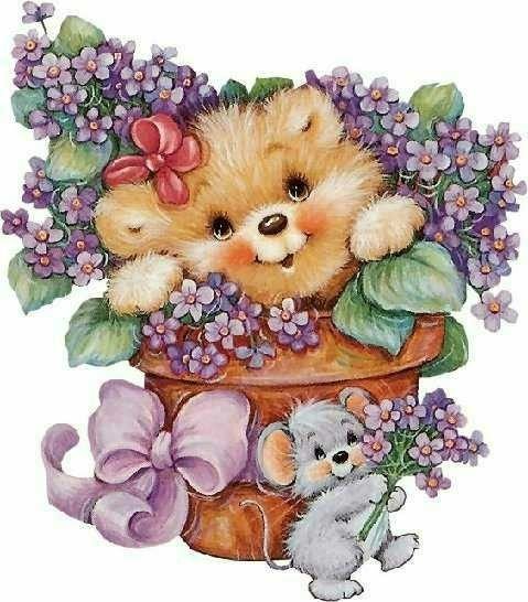 Милые зверюшки с цветами