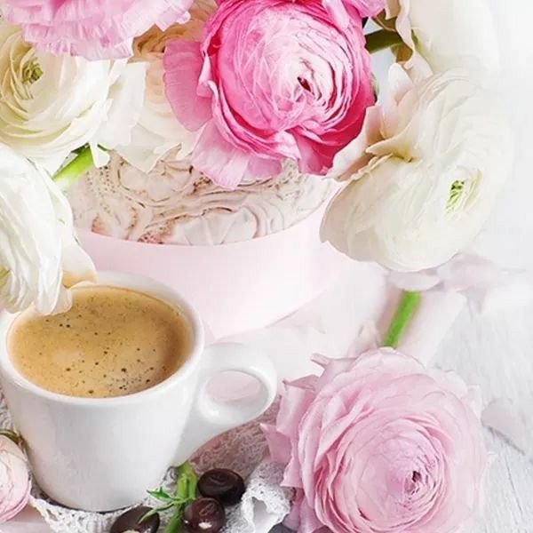 Доброе утро цветы кофе безе