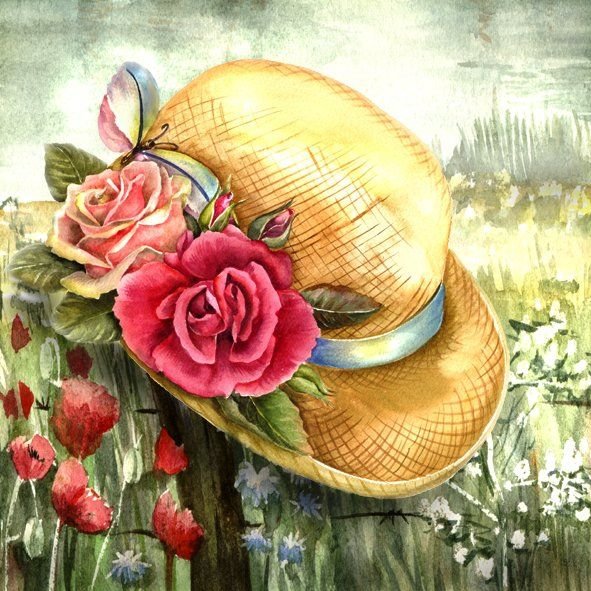 Живопись шляпка с цветами