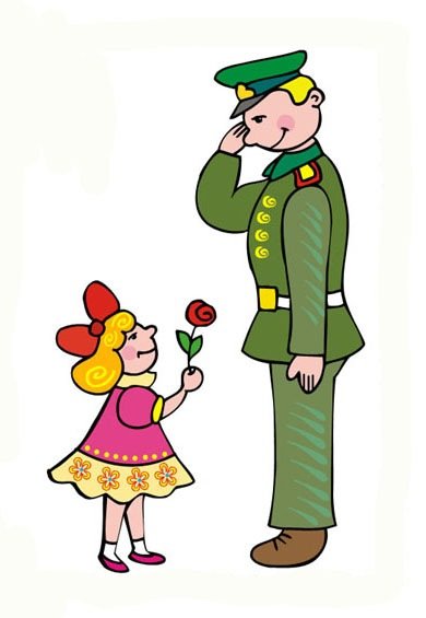 Девочка дарит цветы солдату