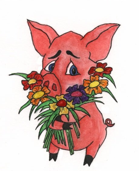 Поросенок с цветами