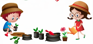 Дети поливают цветы мультяшный