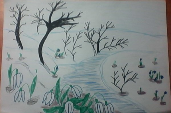 Ранняя Весна рисунок карандашом