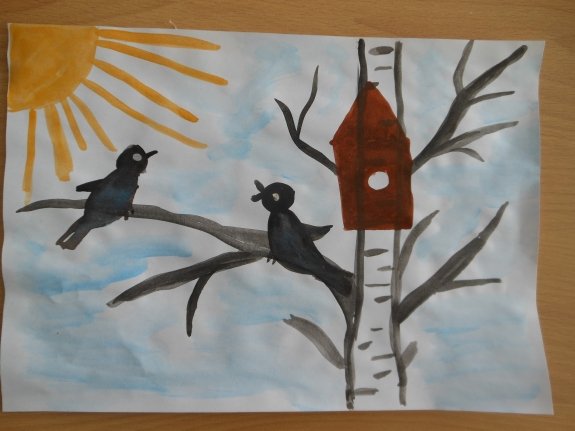 Рисование птицы весной