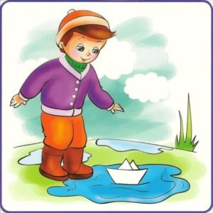 Пускание корабликов весной рисунок