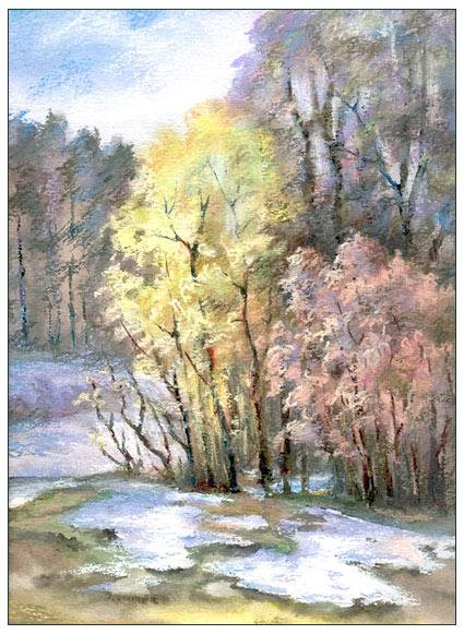 Весенний пейзаж рисунок акварелью