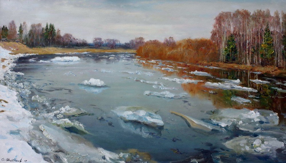 Картина ледоход на реке