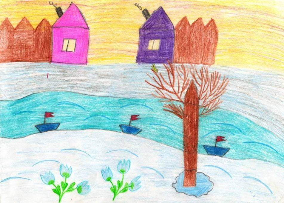 Рисуем весну 2 класс поэтапно. Рисунок на весеннюю тему. Весенний пейзаж для срисовки. Детские весенние рисунки.