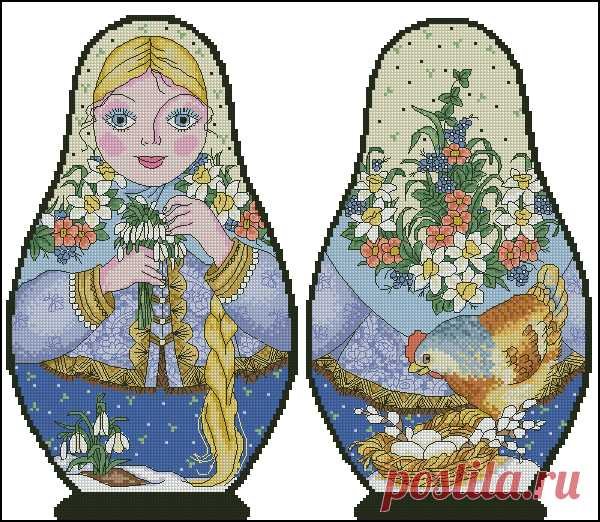 Матрешки с зеленым платком