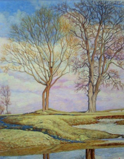 Весенний пейзаж гуашью