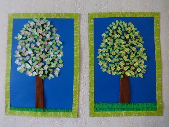 Обрывная аппликация береза средняя группа