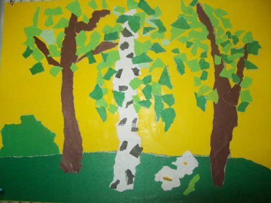 Обрывная аппликация береза