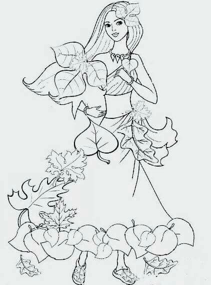 Раскраска девушка в платье осень
