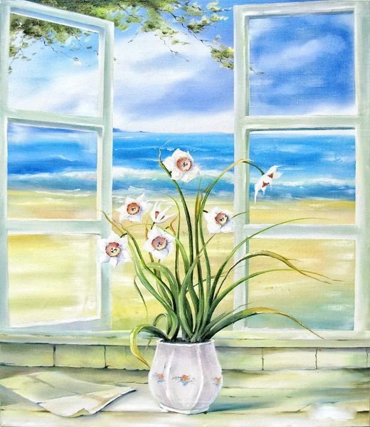 Нарисовать цветы на окне