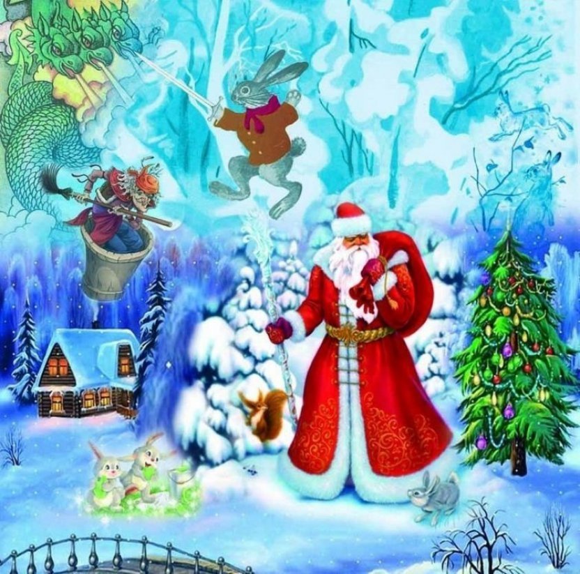 Скачать обои Дед Мороз и две сексуальные Снегурочки на рабочий стол