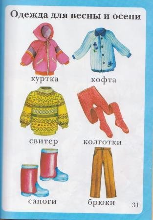 Осенняя одежда карточки для детей