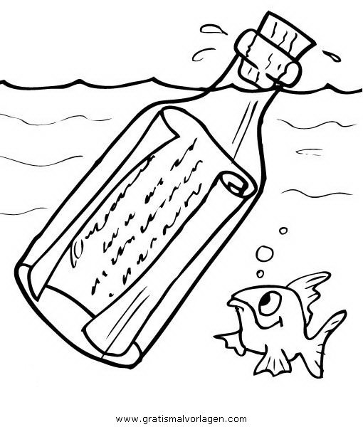 Бутылка в море раскраска