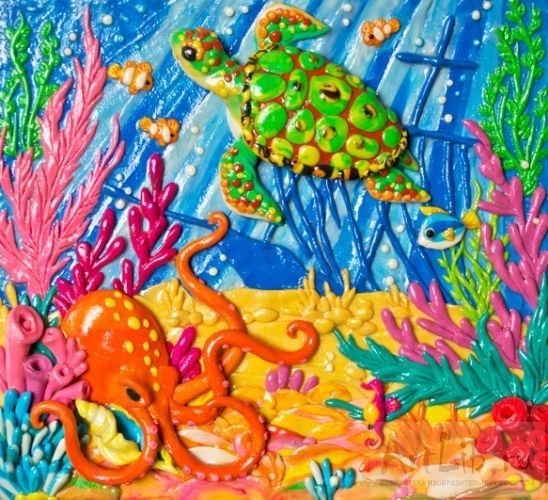 Пластилиновая живопись подводный мир