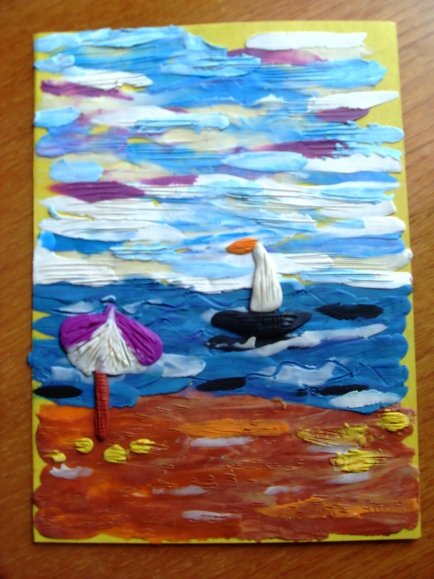 Кораблик на море пластилинография