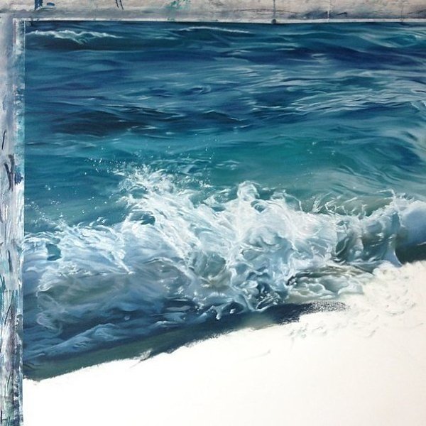 Волна пошагово акварелью