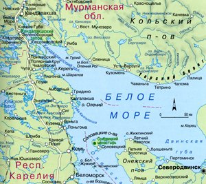 Белое и Баренцево море на карте
