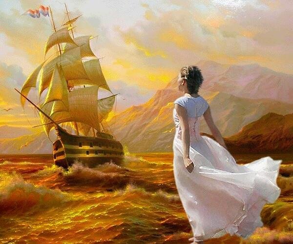 Девушка море корабль