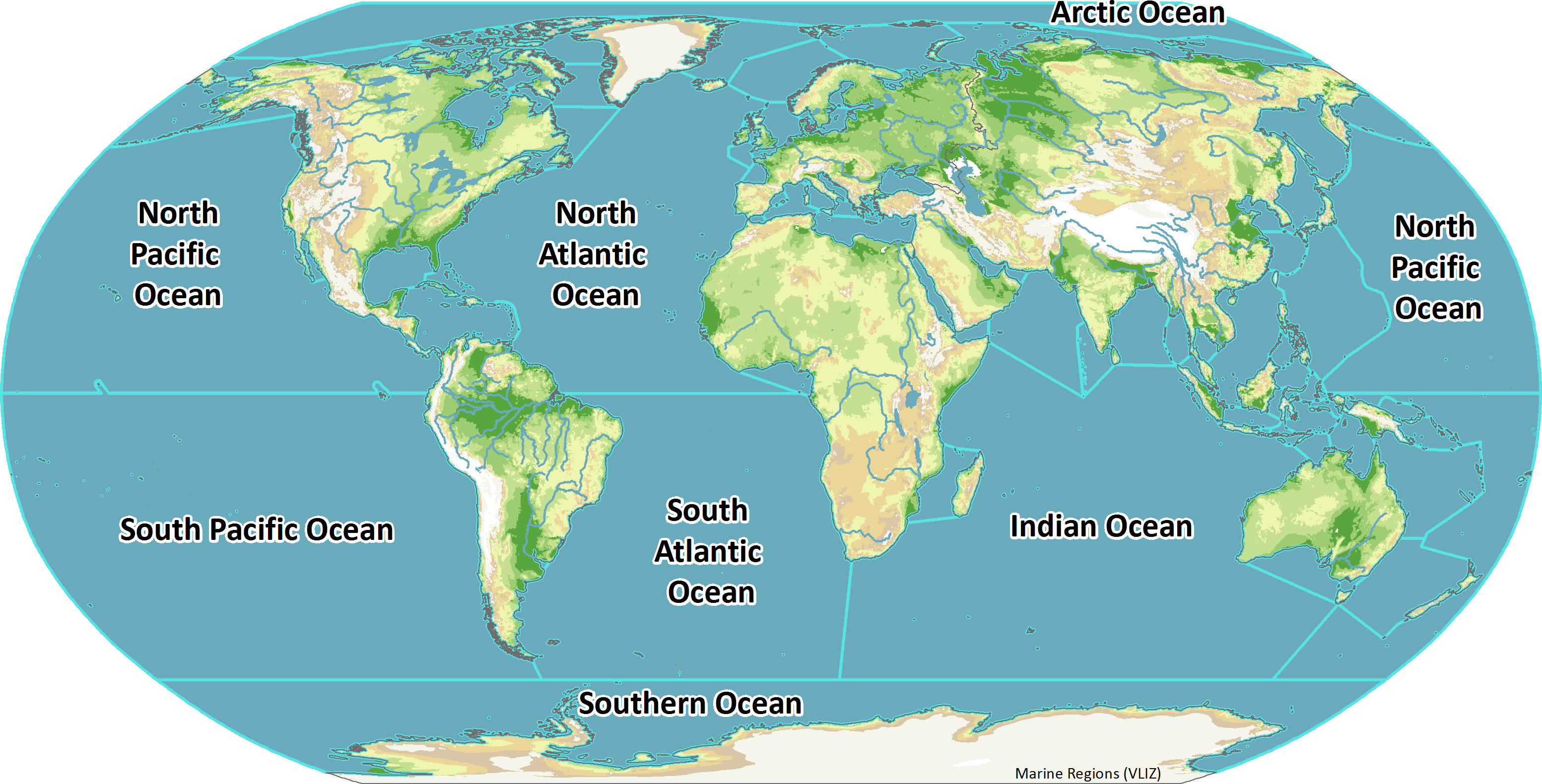 Карта мирового океана. Название океанов. Местоположение океанов