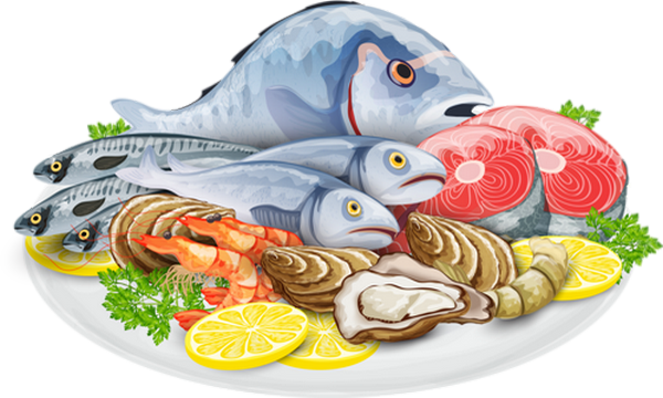 Морепродукты нарисован акварелью