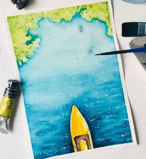 Море акварелью пошагово