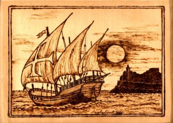 Выжигание по дереву морской пейзаж