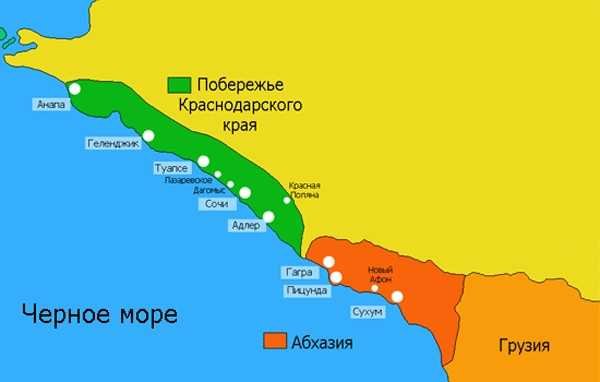Карта Черноморского побережья Краснодарского края и Крыма