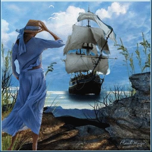 Девушка и парусник картина