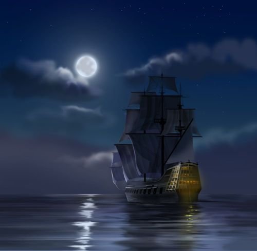 Корабль в море ночью