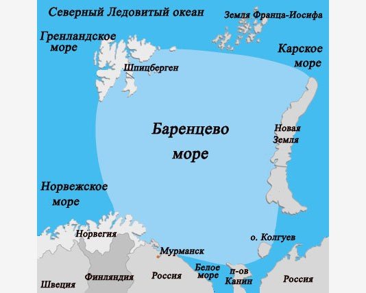 Баренцево море на карте