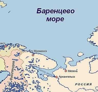 Расположение Баренцева моря на карте