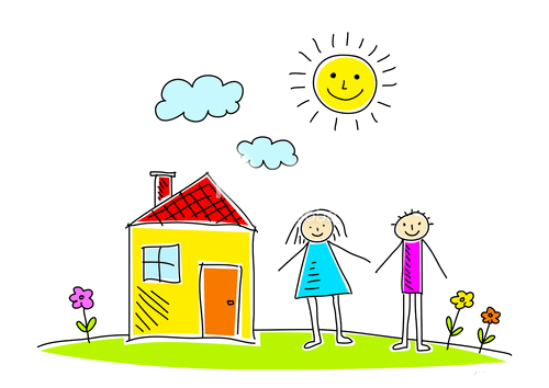 Домик нарисованный с солнышком
