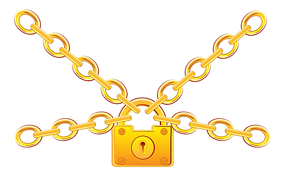 Замок с цепью на белом фоне