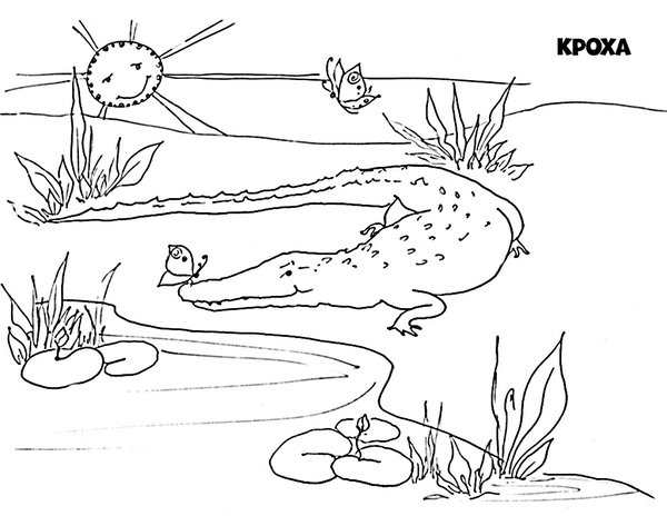 Крокодил и солнце раскраска