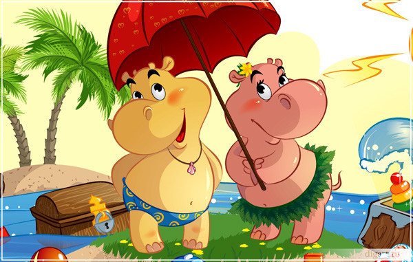 Смешные мультяшные бегемотики