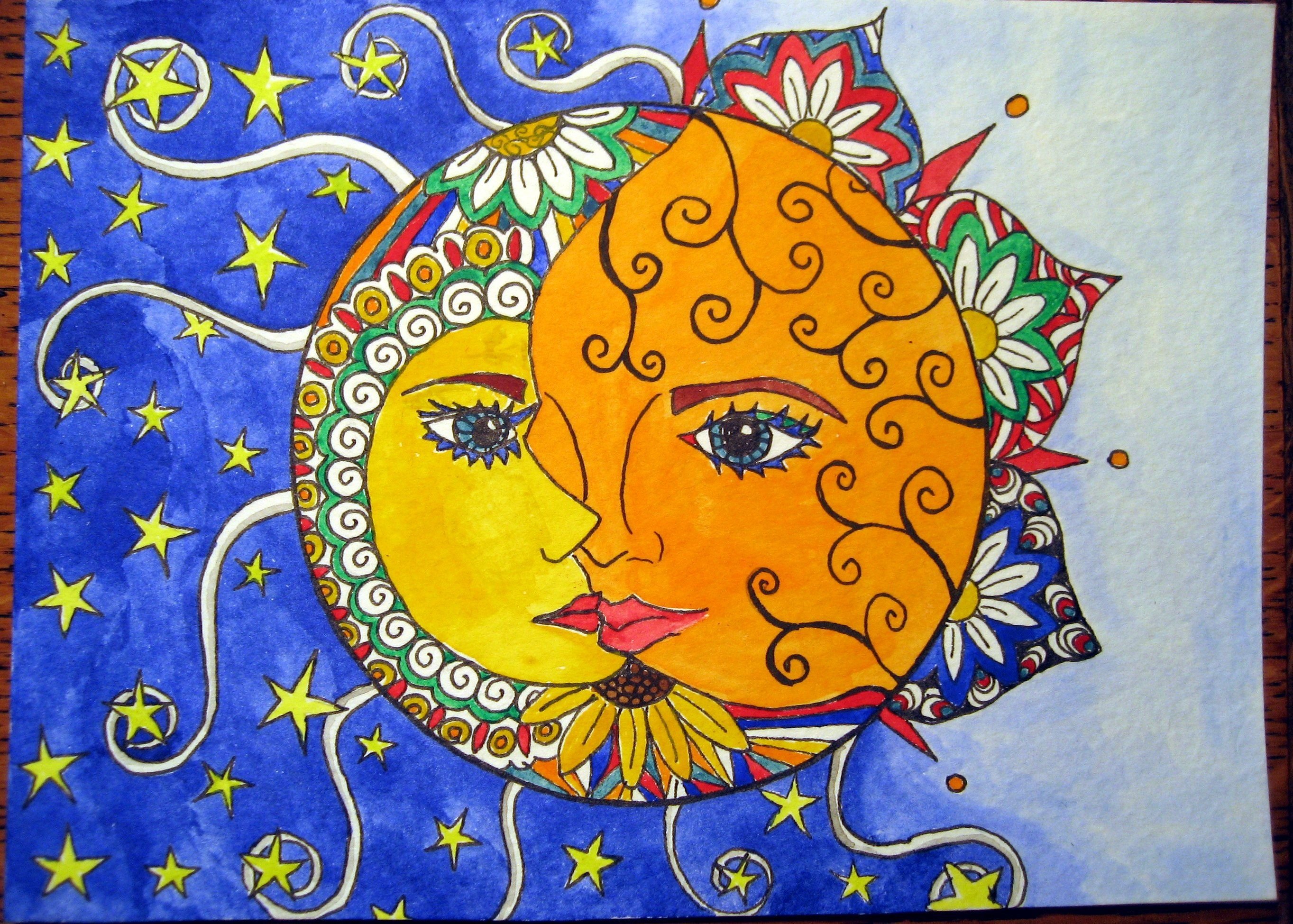 Карта солнца и луны. Солнце и Луна. Декоративный рисунок. Картина солнце и Луна. Сказочное изображение солнца.