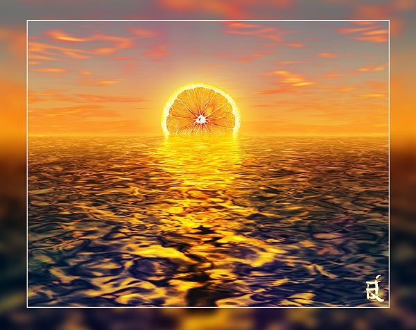 Пейзаж с солнцем апельсином