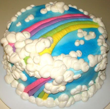 Тортик с радугой и облаками кремовый