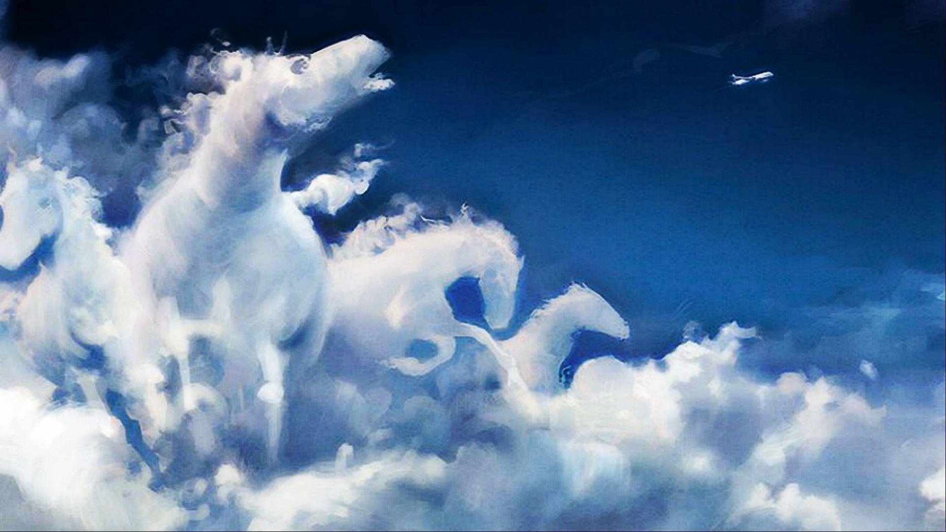 Надо мною быстро неслись длинные облака. Облака. Облака в виде лошадей. Небесные лошади. Облако в форме лошадки.