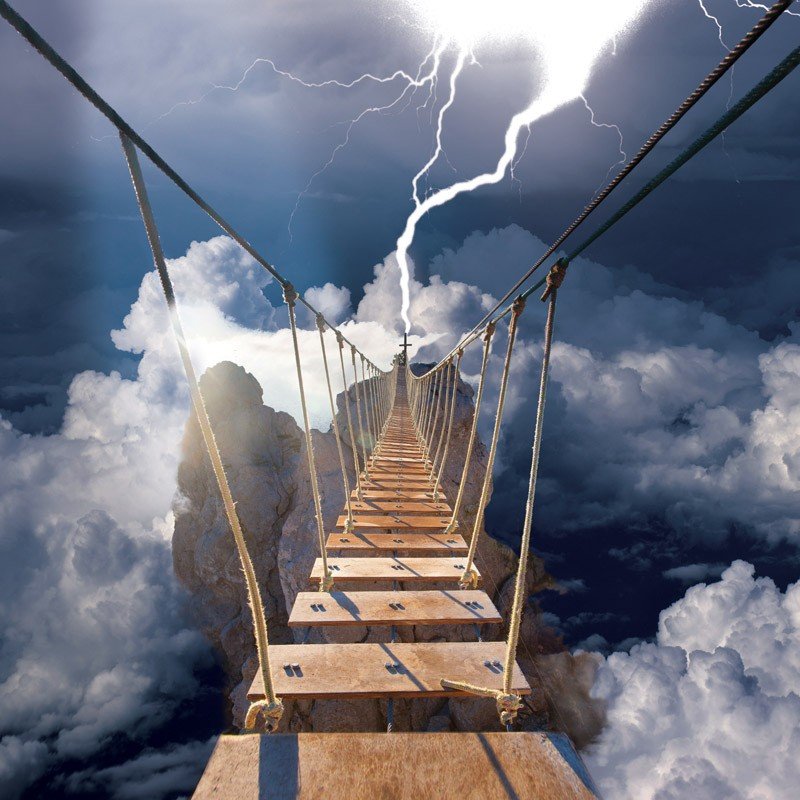 Над бездной неба. Ай Петри подвесной мост туман. Веревочный мост. Навесной мост. Мост над пропастью.