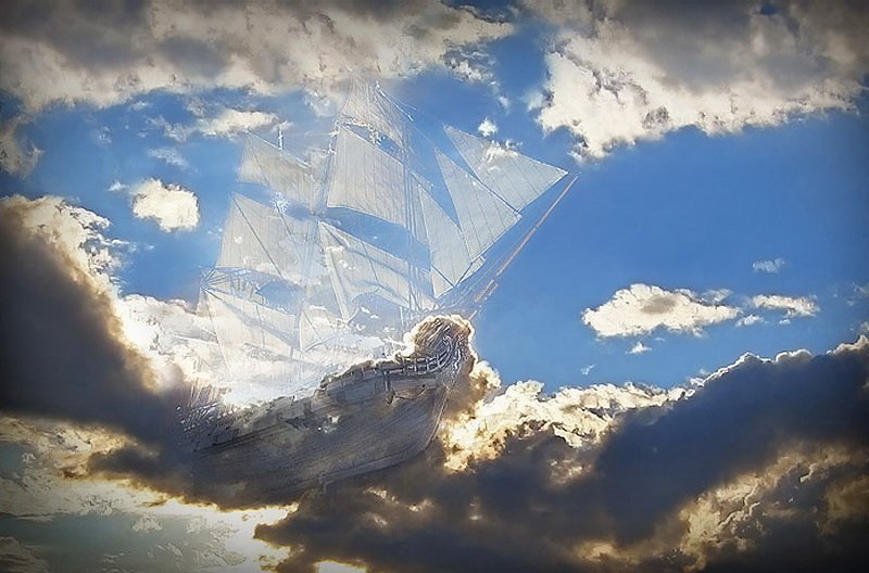 Облака словно жизни страницы. Корабль в небе. Корабль в облаках. Небесный парусник. Небесный корабль.