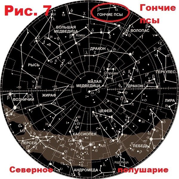 Карта звездного неба Северного полушария с созвездиями