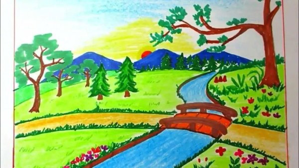 Летний пейзаж карандашом