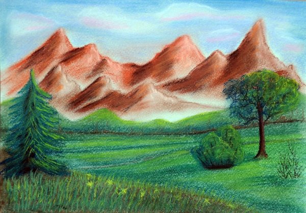 Пейзаж лета карандашом